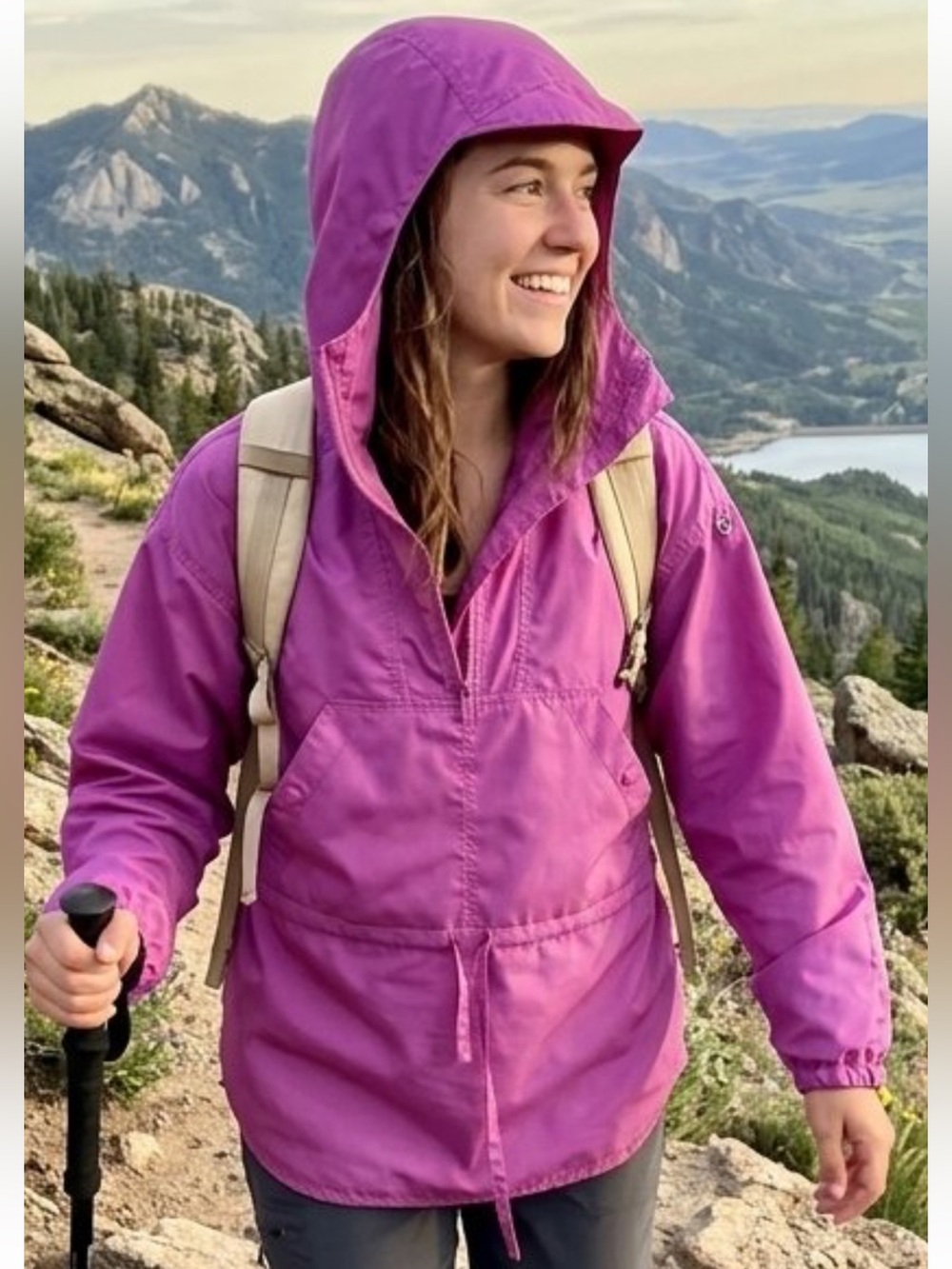 VTG Obermeyer Gwen Pink Magenta Anorak Hooded Jacket Windbreaker Pullover Sz 8